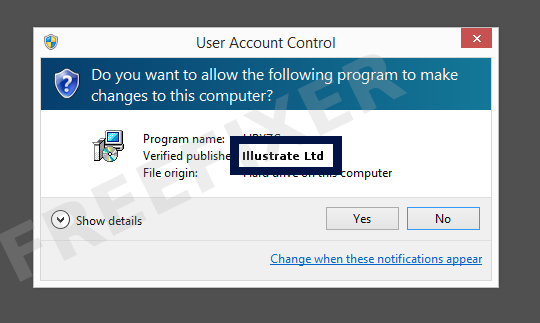 Screenshot where Illustrate Ltd appears as the verified publisher in the UAC dialog